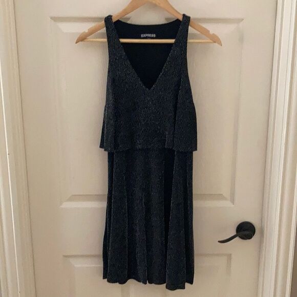 NEW EXPRESS Glitzy Black Dress Double Layer Black Formal Cocktail Gown XS NWOT - Picture 1 of 8